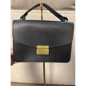 Mini Handbag Women's Black Faux Leather Top Handle Bronze Push-lock Cocktail